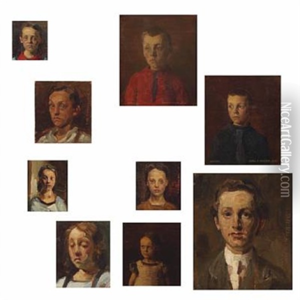 Children's Portraits (9 Works, Various Sizes And Supports) Oil Painting - Carl Vilhelm Meyer