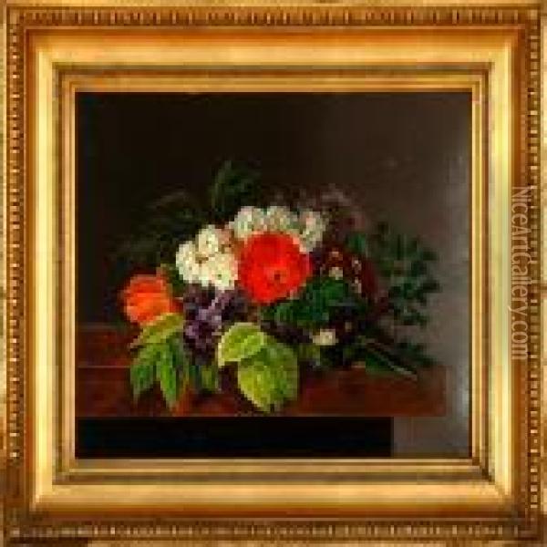 Still Life With Flowers On A Window Still Oil Painting - I.L. Jensen