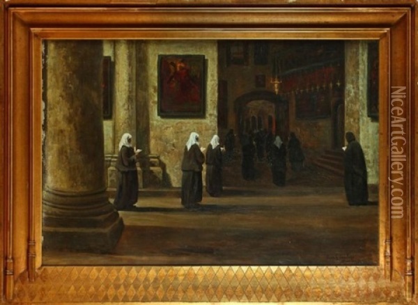 Procession De Religieuses Au Saint - Sepulcre Oil Painting - Louis Gustave Cambier