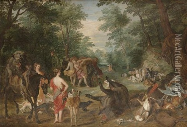 Diana The Huntress And Her Nymphs With The Spoils Of The Hunt Oil Painting - Hendrik van Balen the Elder