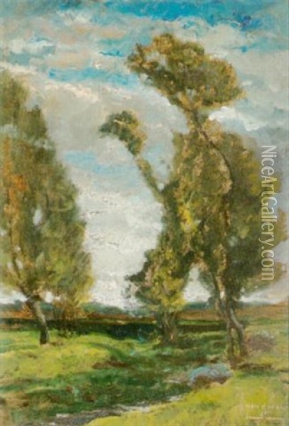 Sommerlandschaft Mit Pappeln Oil Painting - Jean Aime Saint-Cyr Girier