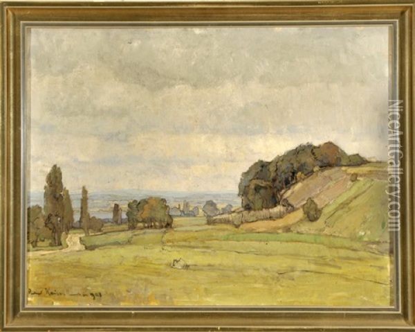 Weite Landschaft Mit Blick Auf Einen See Und Regen Verhangenen Wolken Oil Painting - Richard Kaiser