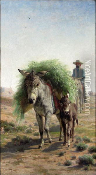 Southwestern Scene With Donkey Loaded With Harvest, And Rider Oil Painting - Peter Moran