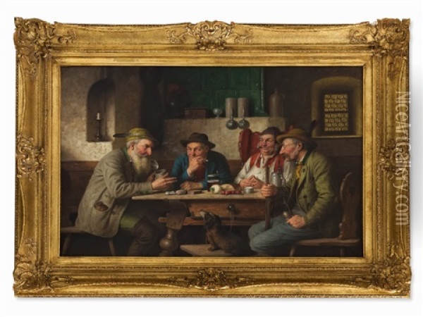 Tavern Scene Oil Painting - Josef Wagner-Hohenberg