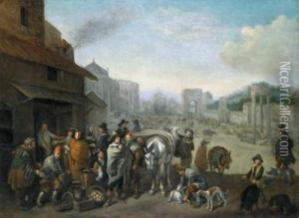 Un Mercato Romano Oil Painting - Michelangelo Cerqouzzi