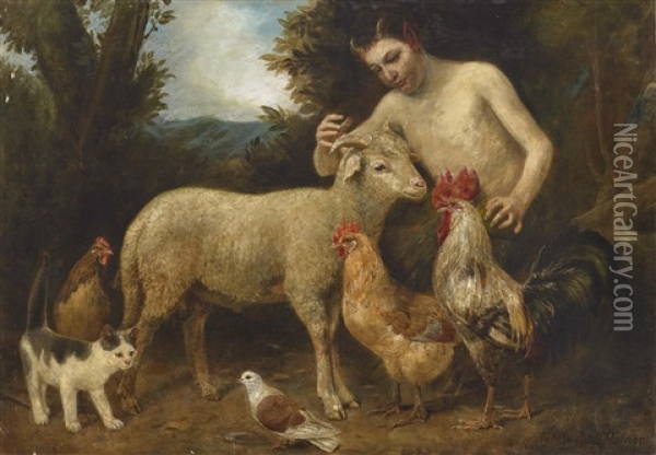 Satyrknabe Mit Tieren Oil Painting - Johann Baptist Hofner