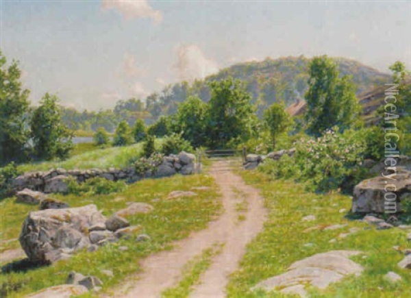 Sommarlandskap Oil Painting - Johan Fredrik Krouthen