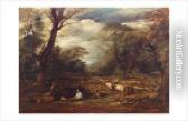 Le Repos Des Bucherons Oil Painting - John Linnell