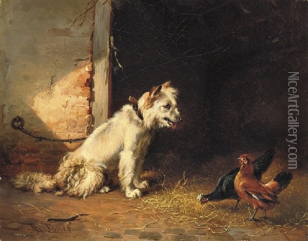 A Friendly Encounter Oil Painting - Daniel-Adolphe-Robert Jones