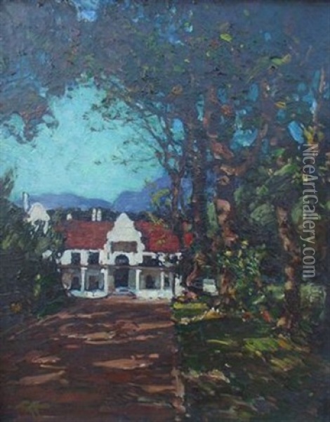 Treed Avenue To Cape Dutch Homestead Oil Painting - Robert Gwelo Goodman