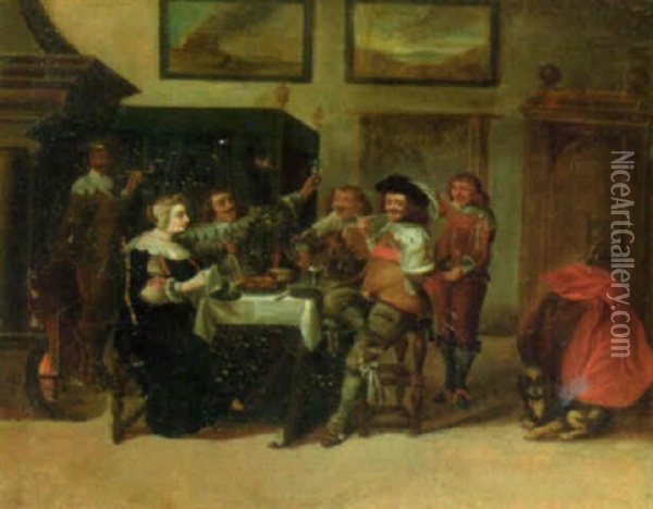 Elegant Company Seated At A Table In An Interior Oil Painting - Pieter Jacobs Codde