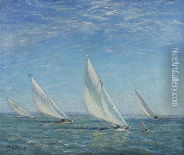 Yachts Approaching A Windwardmark, Close-hauled Oil Painting - Alice Maud Fanner