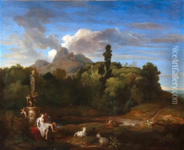 An Extensive Landscape With Acis And Galatea Oil Painting - Francisque Millet