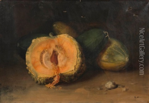 Nature Morte A La Courge Et Aux Melons Oil Painting - Jean Baptiste Olive