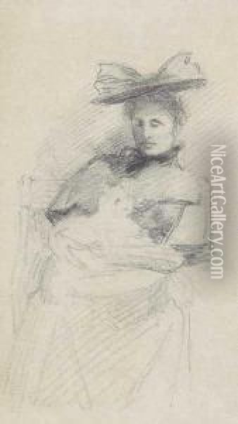 Woman With Large Hat And Dog In Her Lap Oil Painting - Sarah Henrietta Purser