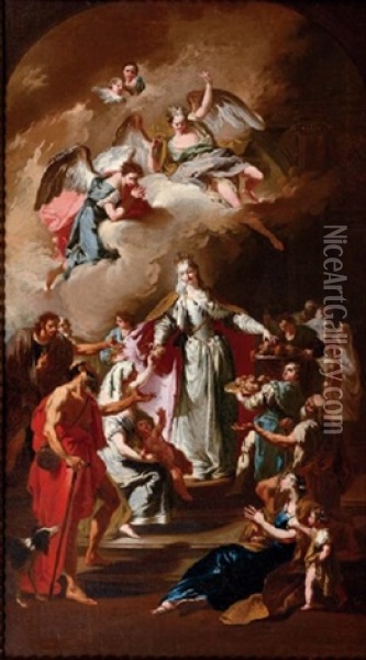 Saint Elizabeth Of Thuringia Distributing Alms Oil Painting - Giovanni Battista Pittoni the younger