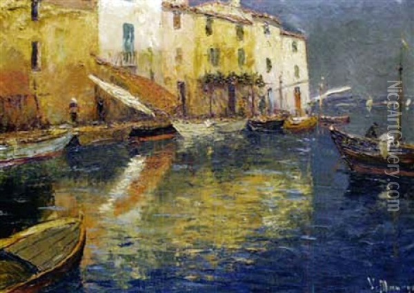 Bateaux De Peches Au Port Oil Painting - Vincent Manago