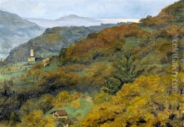 Herbstliche Tessiner Landschaft Bei Beride Oil Painting - Sigismund Righini