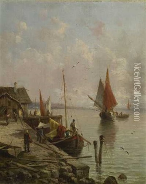 Fischerboote Im Hafen Oil Painting - Julius Karl Rose