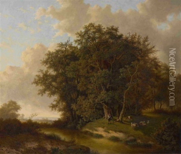 Baumlandschaft Mit Hirten Oil Painting - Jacobus Adrianus Antonius Kerstens