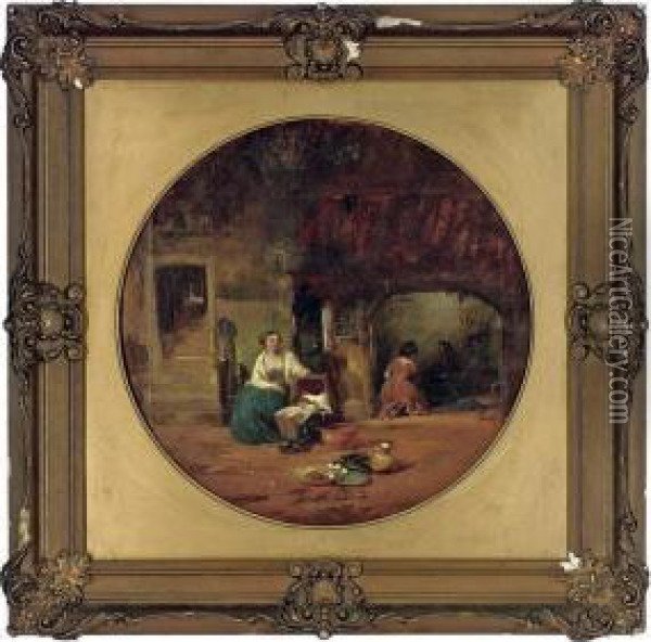 At The Fireside Oil Painting - Alfred Provis