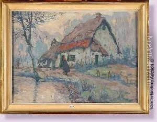 Paysage Anime A La Fermette Oil Painting - Pol Van De Broeck