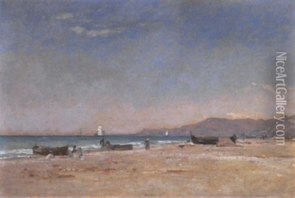 Scene De Plage A Bordighera Oil Painting - Francois-Louis-David Bocion