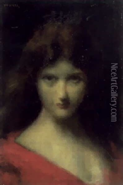 Portrat Einer Frau Im Roten Kleid Oil Painting - Jean Jacques Henner