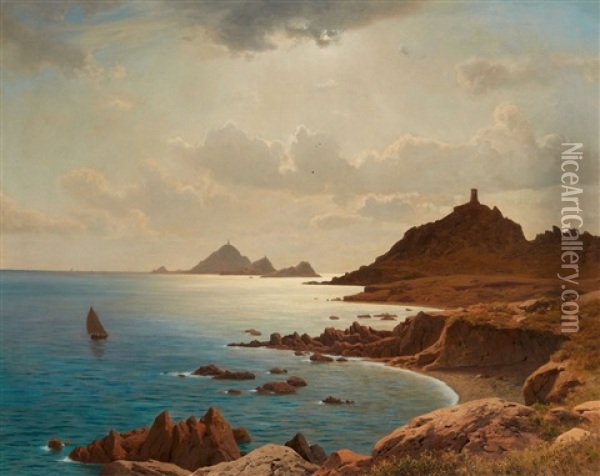 A Rocky Coastal Landscape Oil Painting - Michael Haubtmann