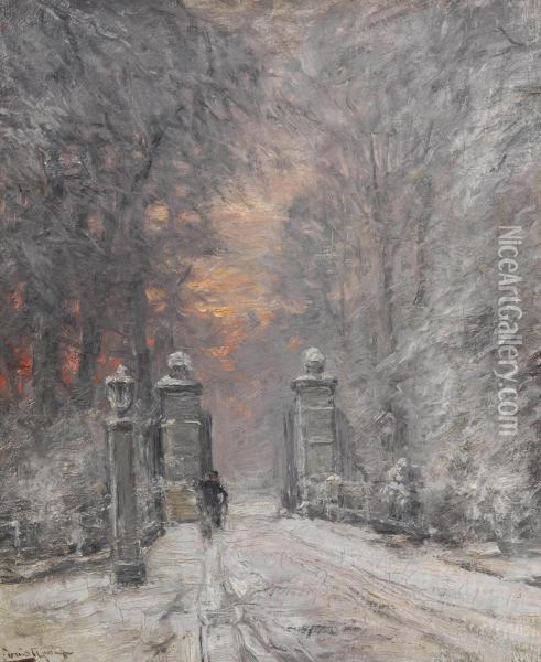 By The Gate In Winter Oil Painting - Louis Apol