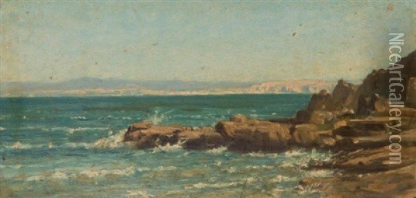 Rochers Et Mer Bleue, Douarnenez, Bretagne Oil Painting - Auguste Paul Charles Anastasi