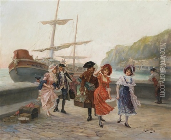 Le Debarquement Des Elegantes Oil Painting - Mariano Alonso Perez