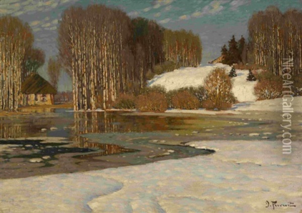 Lake In Early Spring Oil Painting - Vilhelms Purvitis