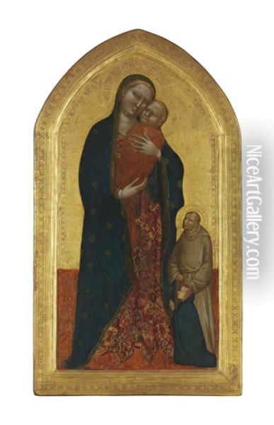The Madonna And Child With A Franciscan Saint Commending A Male Donor Oil Painting - Jacopo di Cione