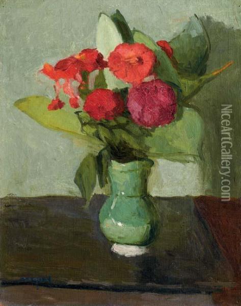 Bouquet De Fleurs Au Vase Vert Oil Painting - Albert Marquet