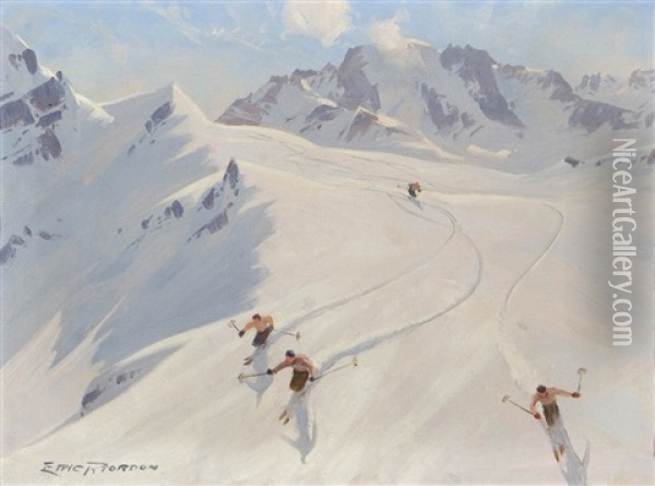 Alpine Descent, Switzerland Oil Painting - Eric Riordon