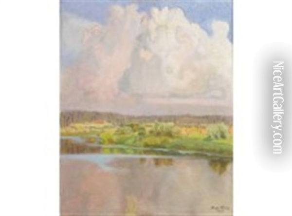 River Landscape Oil Painting - Antti Faven