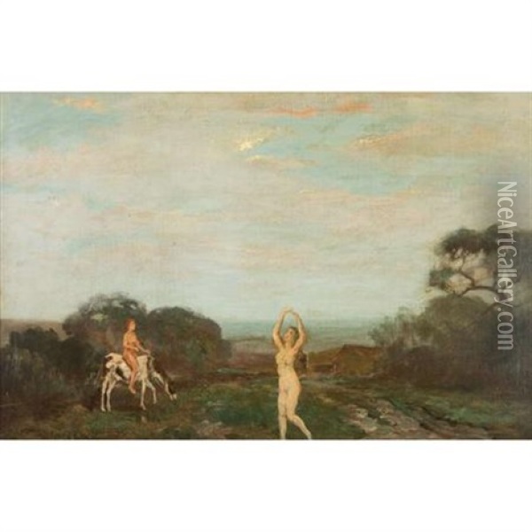 Adam And Eve Oil Painting - Arthur B. Davies