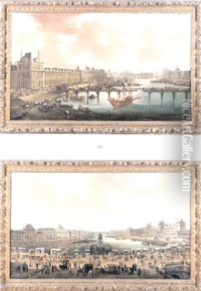 Vue Du Pavillon De Flore De La Facade Sud Du Palais Du Louvre Avec L'ile De La Cite En Arriere-plan Oil Painting - Hendrick Mommers