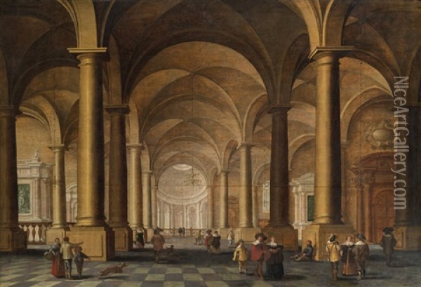 Church Interior With Elegant Figures Oil Painting - Jan van Vucht