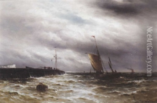 Running Out Of Harbour Oil Painting - Gustave de Breanski