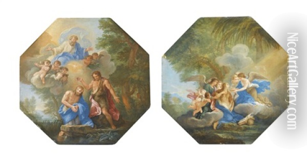 Le Bapteme Du Christ La Communion De Sainte Marie-madeleine (pair) Oil Painting - Filippo Lauri