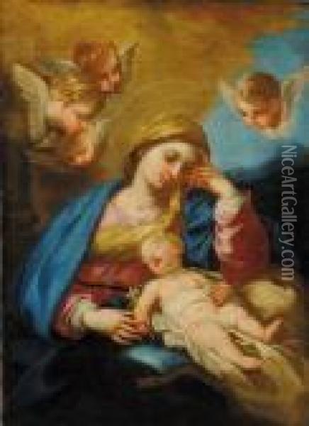 Madonna Con Bambino E Teste Di Cherubino Oil Painting - Luca Giordano