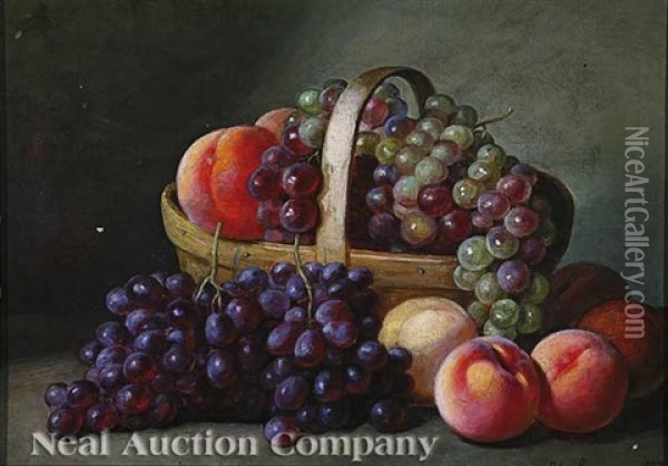 Basket Of Grapes And Peaches Oil Painting - Peter Baumgras