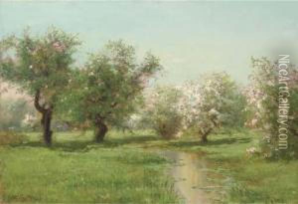 The Orchard In Spring Oil Painting - Arthur Parton