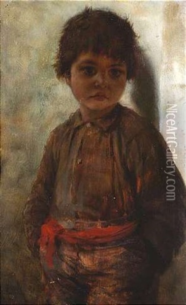 Bildnis Eines Jungen In Brauner Kleidung Mit Roter Bauchbinde Oil Painting - Hermann Kaulbach