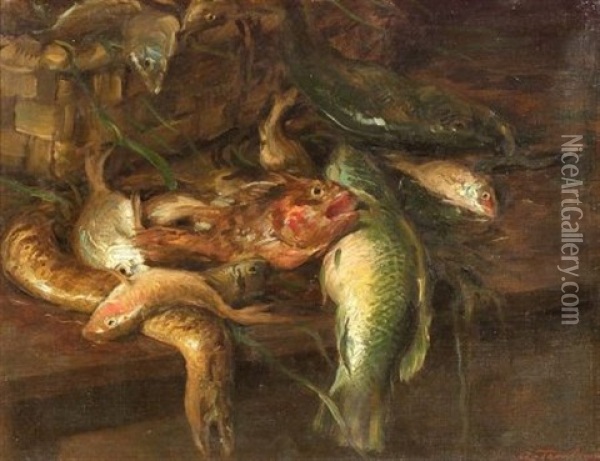 Still Life With Fish Oil Painting - Arnaldo Casella Tamburini Jr.