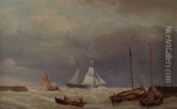 Shipping At Sea Oil Painting - Johannes Hermanus Barend Koekkoek