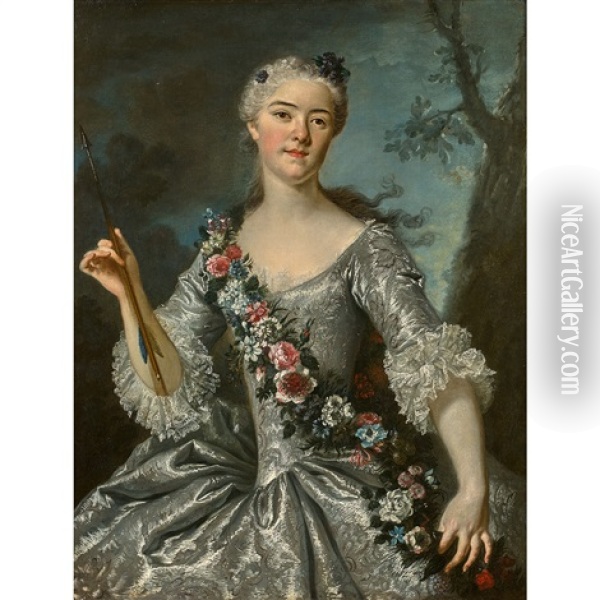 Portrait De Dame En Diane Oil Painting - Antoine Pesne