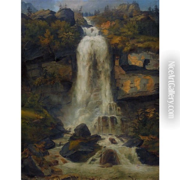 Felslandschaft Mit Wasserfall Oil Painting - Jakob Joseph Zelger